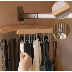 Wooden Hanger for Clothes Hanging Rack, Multi Hook Wardrobe Accessories Lingerie, Belts, Scarfs Tops, Bras and Ties (Pack of 2) - Image 3