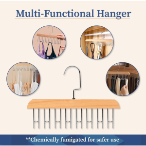Wooden Hanger for Clothes Hanging Rack, Multi Hook Wardrobe Accessories Lingerie, Belts, Scarfs Tops, Bras and Ties (Pack of 2) - Image 5