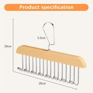 Wooden Hanger for Clothes Hanging Rack, Multi Hook Wardrobe Accessories Lingerie, Belts, Scarfs Tops, Bras and Ties (Pack of 2) - Image 6